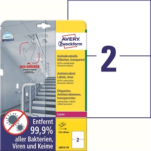 Avery Antimicrobial labels 210 x 148 transparent mm, 20 pcs.